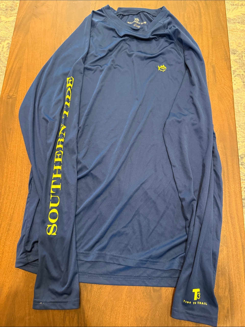 Southern Tide Men's Long Sleeve Performance Tee - Navy with Yellow Graphics